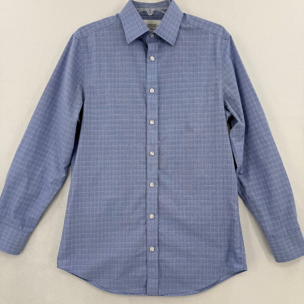 Charles Tyrwhitt Dress Shirt Mens 15 33 Blue Check Non-Iron Slim Fit Cotton